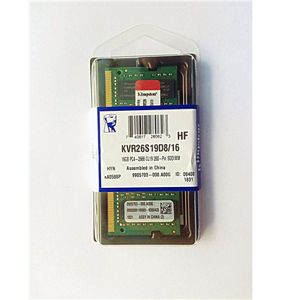 Memoria RAM So-Dimm 16GB DDR4 PC 2666 Kingston Value KVR26S19D8/16 1x16GB