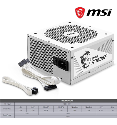 Alimentatore Modulare MSI MPG A750GF White