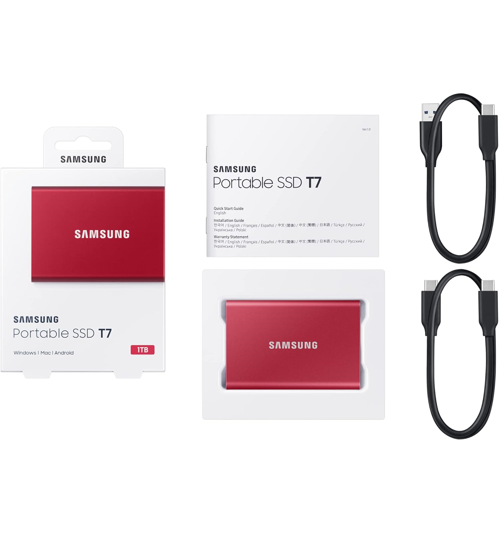 SAMSUNG, Ssd, Ssd portatile t7 da 1tb rosso, MU-PC1T0R/WW - Hard Disk  Esterni
