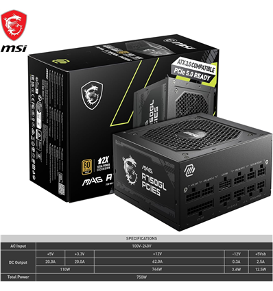 Alimentatore Modulare MSI MAG A750GL PCIE5 ATX 3.0 750W