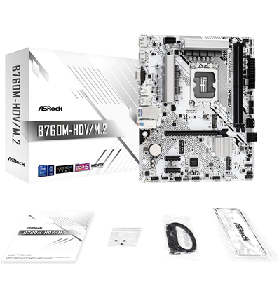 MB Asrock 1700 Intel B760M HDV/M.2, 2xDDR5, 4SATA3, M.2 Gen4 e Gen3, HDMI, DP, D-sub, mATX