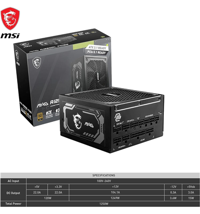 Alimentatore Modulare MSI MAG A1250GL PCIE5