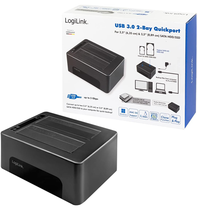 HDD Dockingstation LogiLink Quickport USB 3.0 2-Port für 2,5/3,5 SATA HDD/SSD QP0029