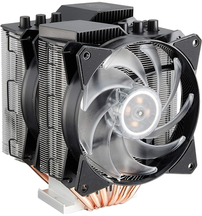 Ventola MasterAir MA621P esclusiva AMD TR4, 2x MasterFan MF120R RGB, 600-1800RPM, 6 heatpipes, Wired RGB Controller