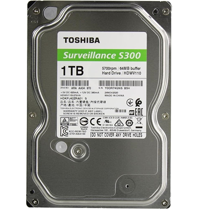 Hard Disk Interno Toshiba S300 Surveillance HDWV110UZSVA 1TB 5700rpm Sata III 64MB (D)