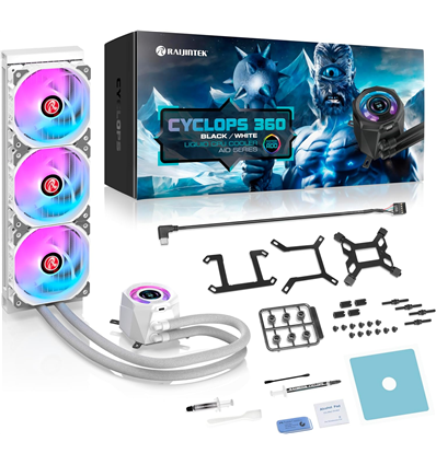 Dissipatore a liquido Cooler CPU Deepcool Raijintek CYCLOPS 360 WHITE ARGB PWN LCD TFT 1.4 0R10B0022