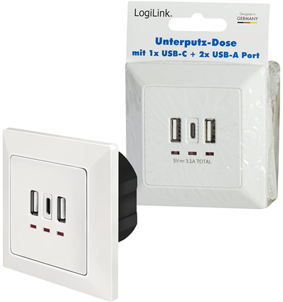 LogiLink Blocco Spina USB-A USB-C 2 x USB A + 1 x USB C PA0254