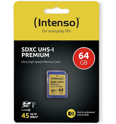 SD Card SDHC UHS-I 64GB Intenso Premium 1 Adapter Class 10 3421490