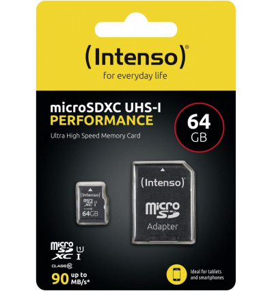 Micro SDHC/SD 64GB Intenso Performance 1 Adapter Class 10 3424490